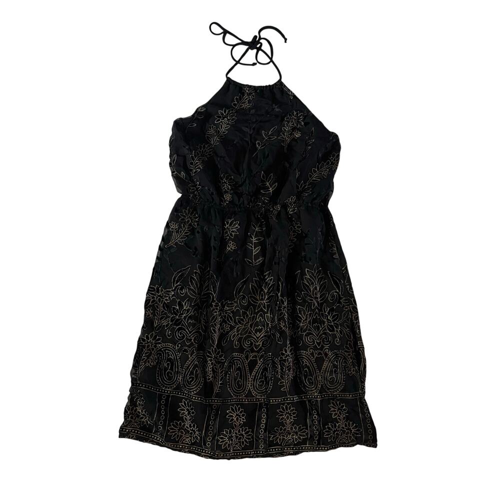 NWT Black Floral Halter Mini Dress Sz XS/S Whimsigoth Fairy Grunge Hoco Velvet